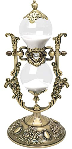 Vintage Embossed White Sand Metal Hourglass - 15 Min Timer for Home, Office, Kitchen & Wedding Decor