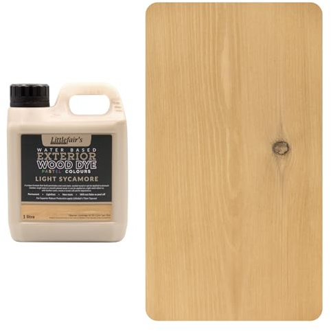 Littlefair's Wood Stain Water Based - 1ltr - Outdoor Furniture Wood Dye - Light & Dark Finishes - Non Toxic & Eco Friendly Formula - Exterior Wood Stain for Crafts - Colour: Light Sycamore