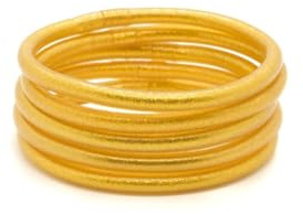 MAJALE Confezione da 3 o 5 Braccialetti Foglia Oro da Donna - Bracciale Oro Lucido - Tempio Buddista Tibetanolessibile e Leggero (Confezione da 5 - M)