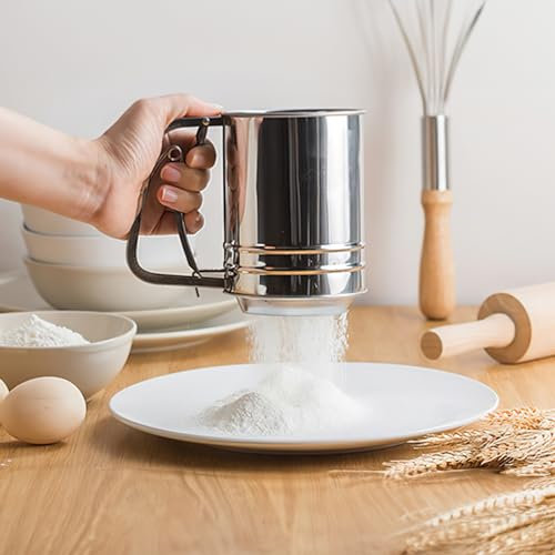 COZHYESS Flour Sifter, Stainless Steel Hand Held Flour Sifter, Double Layer Flour Sifter, Large Capacity Baking Sieve Cup, Quick Sieving, make flour fine, for Flour, Sugar, Cinnamon, Spice Powder