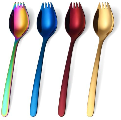 Lovingly Yours 7-inch Spork Stainless Steel, Reusable Metal Sporks, Set of 4