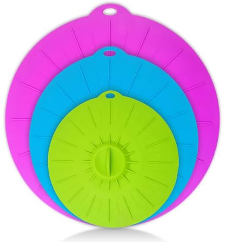 INHEMING 3 coperchi in silicone per microonde, Coperchio Riutilizzabile in Silicone, Coperchi a Ventosa,per Ciotole, Piatti, Pentole, Padelle