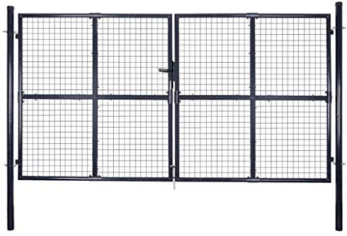Keyroto Porte de jardin double 289 x 150 cm - Double battant - Verrouillable - En acier galvanisé - Gris - 289 x 150 cm