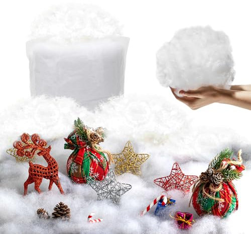 RANJIMA Watte Kunstschnee, Füllwatte für Wolken- Weihnachtsbaum Deko 200g Kunstschnee Watte Deko Fake Indoor Schnee für Kunstschnee Dekoschnee Weihnachten Winter Wohnkultur Mantel Dorf