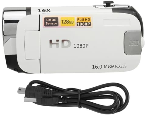 Yusat D90 1080P 16MP digitalkamera 6,5 cm roterbar skärmvideokamera 16 x zoom HD-videoinspelare med fyllning (vit)