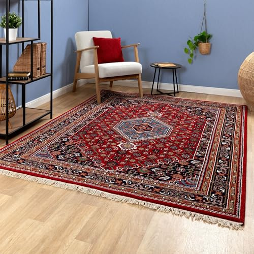 Steffensmeier Orientteppich Bidjar Royal | Orient Wohnzimmerteppich | Schurwolle | handgeknüpft mit Fransen | Rot, Größe: 60x90 cm