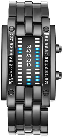 ADSBIAOYE Men's and Women's Watches Fashion Creative Double Matrix Binary LED Waterproof Stainless Steel Watch (Men's Black)