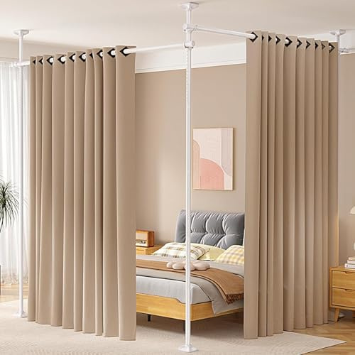 WELDUN Paravento - Divisorio per tende, senza tenda, frangivista per soggiorno, camera da letto o ufficio, 227-312 cm (A), 71-290 cm (B), bianco