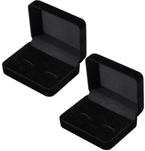 Beebeecraft 2Pcs Flocking Cufflinks Boxes Black Rectangle 3x2.4x1.2in Cuff Links Storage Box for Jewellery Display Earrings Ear Stud Tie Clip Holder Packaging Case Organizer Men Wedding Gifts