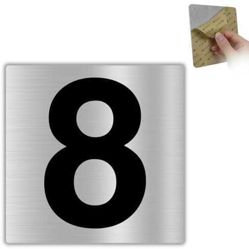 LEIASA | Número Adhesivo Casa - 10x10 cm - Aluminio - Nº 8 - Número Apartamento Hotel - Enumeración Puertas - Exterior e Interior - Número Puerta - Número 8 (Número 8)