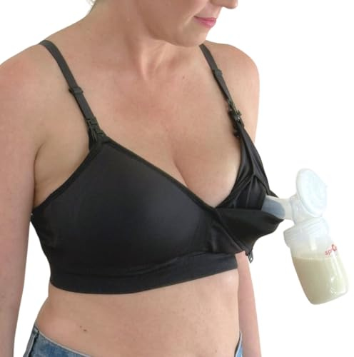 Supermom Silhouette with Removable Pads, Pumping Bra Hands Free, Adjustable Pumping & Nursing Bra for All Breast Pumps Black