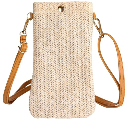 Bomtop Pochette Téléphone Portable Femme, Sac à main Réglable pour Téléphone Portable pour Femmes, Sacs à Bandoulière Tissés en Paille pour Femmes