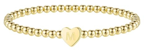 RMMD Heart Initial Bracelets for Women Teen Girls - 18K Gold Plated Letter M Initial Bracelet Beaded Charm Bracelet Gold Bracelets for Womens Gold Jewellery Jewelry Chrismas Gifts for Teens