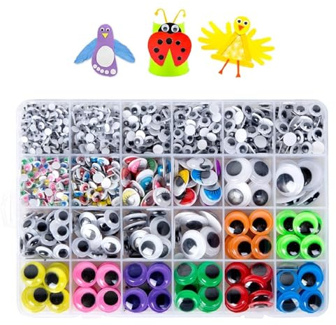 txuzong Ojos móviles autoadhesivos, 1700 Unidades, 10 tamaños (4-15 mm), Ojos para Manualidades en Diferentes tamaños y Colores, Ideales para Manualidades Infantiles, Tarjetas de felicitación