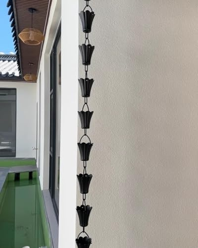 Dekorativa Hängrännskedjor Med Krok, Metall Takränna Stuprör Reservdel Regnkedjekoppar, Justerbar Längd Regnfångarkedja Svart,24m (8ft)