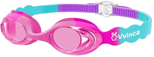 Vvinca Kids Swim Goggles for Boys Girls Age 3-12, Wave-Shaped Quick Adjust Strap, Waterproof Anti-Fog UV Protection Swimming Goggles, No Leaking Kids Goggles for Toddler Youth Pool Water Swimming