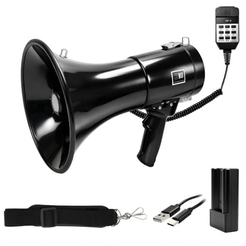 Roadtime Mégaphone Portable 150W avec sirène, Batterie 4800 mAh | 700s enregistrement, portée 2000m, prend en charge l'entrée USB/TF/AUX 3,5mm, Bluetooth mégaphone, pour sport et outdoor