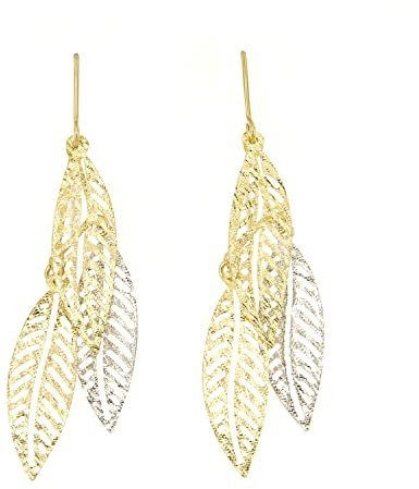 Lucchetta - Schmuck Damen-Ohrhänger 9 Karat (375) Weissgold Gelbgold - Ohrringe Gold Hängend Laub