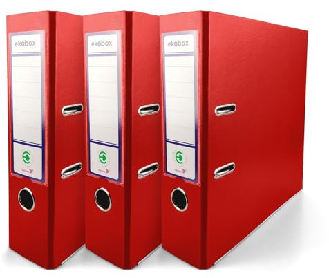 Netuno 3x Aktenordner Rot DIN A4 Ekobox 2-Ring-Mechanik Ringorder a4 8cm Kunststoff Ordner a4 breit Büroordner Plastikordner Briefordner a4 Ringmappe breiter Aktenordner PP-Ordner farbig