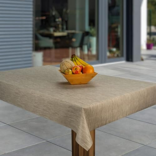 laro Wachstuch-Tischdecke Abwaschbar Garten-Tischdecke Wachstischdecke PVC Plastik-Tischdecken Eckig Meterware Wasserabweisend Abwischbar GAE, Muster:Leinenoptik Beige Braun, Größe:100x100