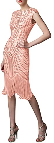 1920’s Dresses for Women UK, Flapper Fringe Dress for Costume Parties, Prom, Wedding, Cocktail Party, Roaring 20s Dresses for Women Pink