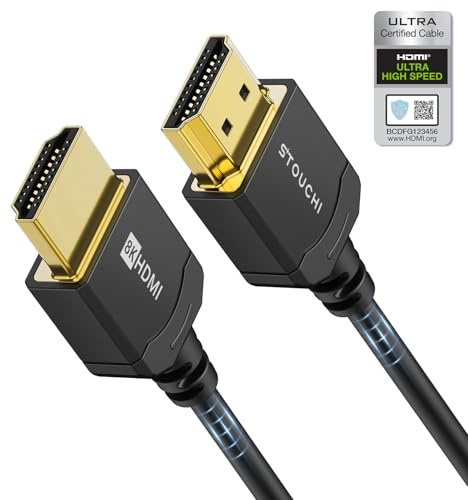 Stouchi HDMI Cable 8K 2M Ultra Thin Hyper Slim, Extremely Flexible 8K HDMI Cable, Supports 10K 8K120 4K120 144 Hz, eARC HDR10 4:4:4 HDCP 2.2&2.3 Dolby Compatible with PS5/Xbox/LG