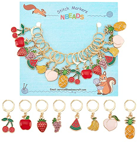 nbeads 32 Fruits Marqueurs Points Crochet, Alliage Émail Crochet Marqueur de Point Breloques Marqueur Tricot de Verrouillage avec 304 fermoir Acier Inoxydable pour Crochet Tissage Fabrication Bijoux