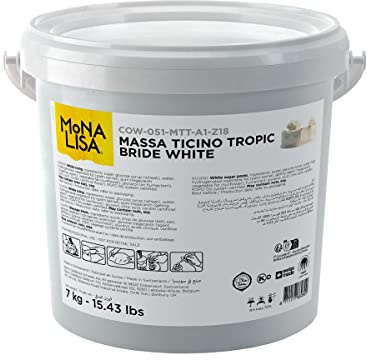 Massa Ticino Mona Lisa, pasta di zucchero per torte, multiuso, 7 kg, fondente per pasticceria, modellazione, copertura e decorazione, motivo: Tropic Bride