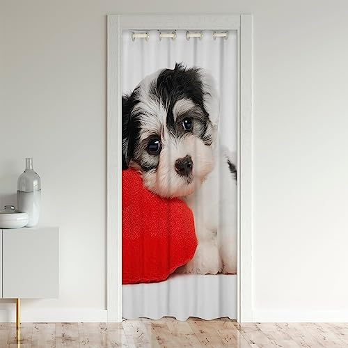 Tendaggi per finestre con cani, decorazione per porte e armadi, per camera da letto, soggiorno, set per ragazzi e ragazze, amanti dei cani, decorazione per finestre, colore nero e bianco, 86 x 203 cm