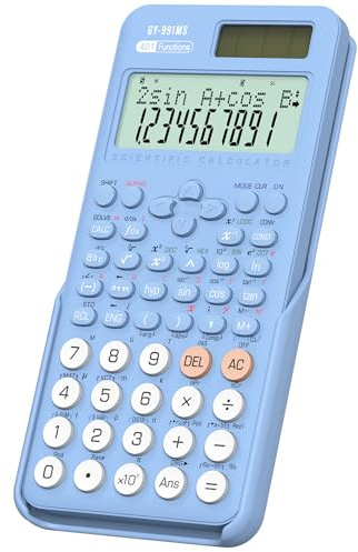 Scientific Calculator School Supplies, ROATEE 991MS 401 Functions 2-Line Display Desktop Calculator with Sliding Cover, Solar Battery Dual Power Kawaii for Middle High School Student and Teacher Blue