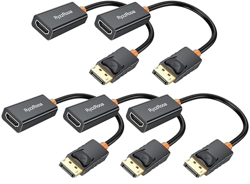 RyzzRooa 4K DisplayPort to HDMI Adapter, 5 Pack, Gold-Plated Male Display Port to Female HDMI Adapter, Uni-Directional DP to HDMI Adapter Cable Compatible with PC, Laptop, Monitor, Projector