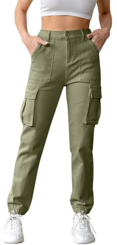 Onsoyours Harem Cargo Pantaloni Larghi alla Caviglia Elasticizzati Tasconi Elastico Vita Alta Leggeri Pantalone con Tasche Laterali Lavoro Jogging Pants Sportivi Casual C Verde L