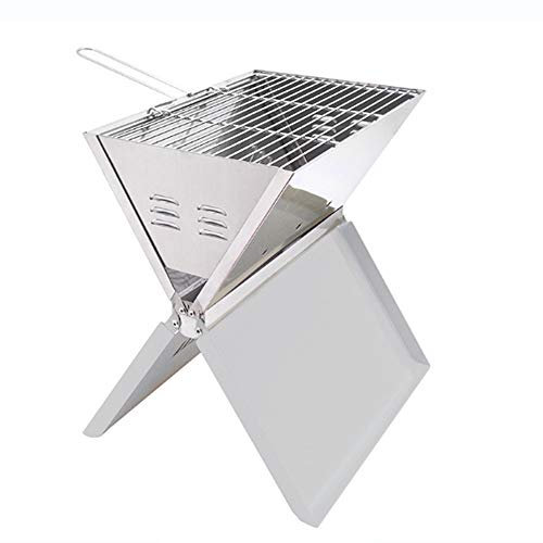 Barbecue pliant, à charbon, four à charbon en acier inoxydable, barbecue portable pour four, grille pliante, jardin 31 x 39 cm (argent)