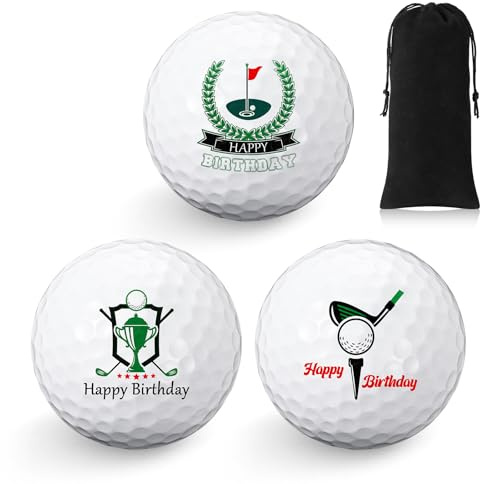 Threan 3 Piezas Juego de Regalo de Pelota de Golf Happy Birthday Golf Regalo Divertido para Golfistas Pelotas de Golf para Hombres Papás una Unidad de Tamaño Estándar(Cumpleaños clásico)