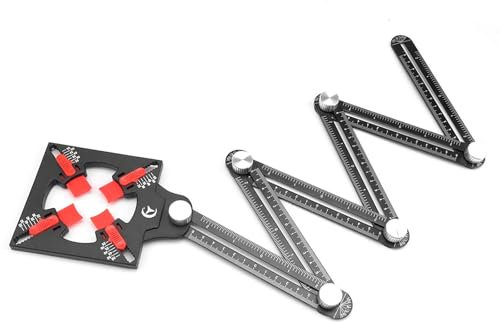 WJUAN Righello di Misurazione, Lega di Alluminio Angle Meter Righello, Nero, Righello Pieghevole a 6 Lati, con Diametro del Foro di Posizionamento Regolabile da 25 a 55 mm, per Mattoni, Legno