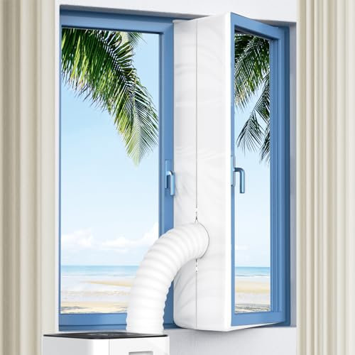 Air Conditioner Window Kit,400cm/158 Inch Anti-Mosquito Waterproof Wind Resistant Universal AC Window Seal Kit with Double Zip and Powerful Adhesive Tap for Portable Air Conditioner and Tumble Dryer