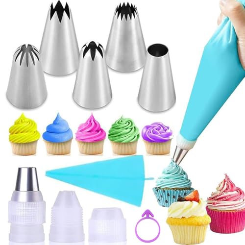 Large Piping Tips Set, Stainless Steel Cake Decorating Tips, Large Pastry Tips and Piping Bags, Frosting Icing Tips for Cupcakes, Cake, Cookie