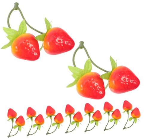 MAGICLULU 20pcs Simulated Strawberries Artificial Mini Fruit Toys Lifelike Strawberries for Bedroom Decor Fake Leaves for Photography