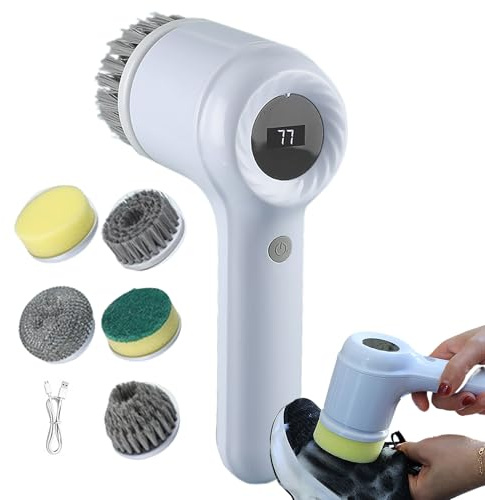 Espolvoreador De Eléctrico | Poderoso De Mano para Limpieza, Cepillo De Limpieza Inalámbrico, Cepillo De Cocina Impermeable con Cabezales De Cepillo Reemplazables para La Cocina De S