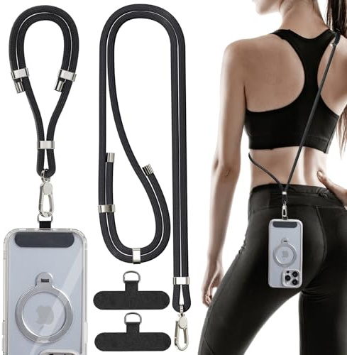 TNSNK 2 collane per cellulare universali, regolabili, per cellulare e cinturino da polso per tutti gli smartphone, catena per cellulare e cordino, 1 corta + 1 lunga station wagon (nera), Taglia unica