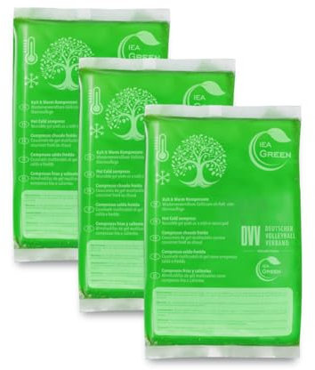 IEA Green Set di 3 compresse fredde, 12 x 20 cm, per contusioni, punture di insetti, lesioni, compresse in gel riutilizzabili ed ecologiche