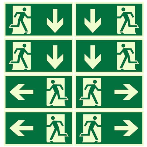 8 señales de salida de emergencia, señales de salida de emergencia, retroiluminadas, 30 x 15 cm, señales de salida de emergencia, iluminación de emergencia para letreros informativos, camino de