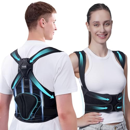 WEARABSTRUSE Back Brace Posture Corrector for Women and Men - Adjustable Back Straightener with Detachable Triangular Pad for Posture Correction & Pain Relief, Full Back Support for Hump & Scoliosis