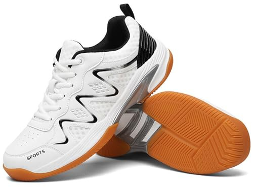 SDEQA Chaussures de Badminton pour Hommes, Chaussures Tennis en Salle, Confortables, légères et antidérapantes, Baskets Racquetball Volley-Ball,White Black,40 EU