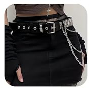 QWALIT Punk Belt with Chain for Women Men Leather Chain Belt Body Chains Belts Silver Waist Metal Jean Pants Chains Belts Punk Hiphop Outfit Gothic Goth Accessories Party Club Festival Accessories
