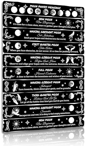 Moon Phases Meanings Metal Wall Art 8×12 Inch – Black and White Lunar Cycle Sign – Spiritual Home Decor for Meditation, Yoga and Astrology Lovers (2569)