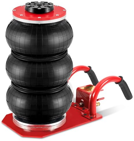Jaxguom Cric pneumatique 3T, course de 40 cm en 5 secondes, triple sac à air robuste (150-400 mm) avec valve de sécurité, vérin d'air 3T pour SUV, camion et atelier (poignée incurvée)