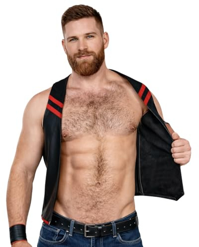 Outex Men’s Cowhide Leather Bartender Vest – Open Front Vintage Club Waistcoat, Classic Leather Waistcoat (UK, Alpha, S, Regular, Regular)