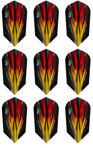 THOR-DARTS Harrows Slim Flights Fire - Set di 3 freccette bicolore giallo-rosso, forma slim, 9 pezzi, colore giallo e rosso