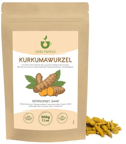 IDDA Herbal Cúrcuma Raíz Entera 200g, Raíz de Cúrcuma Seca, Té Suelto de Curcuma longa